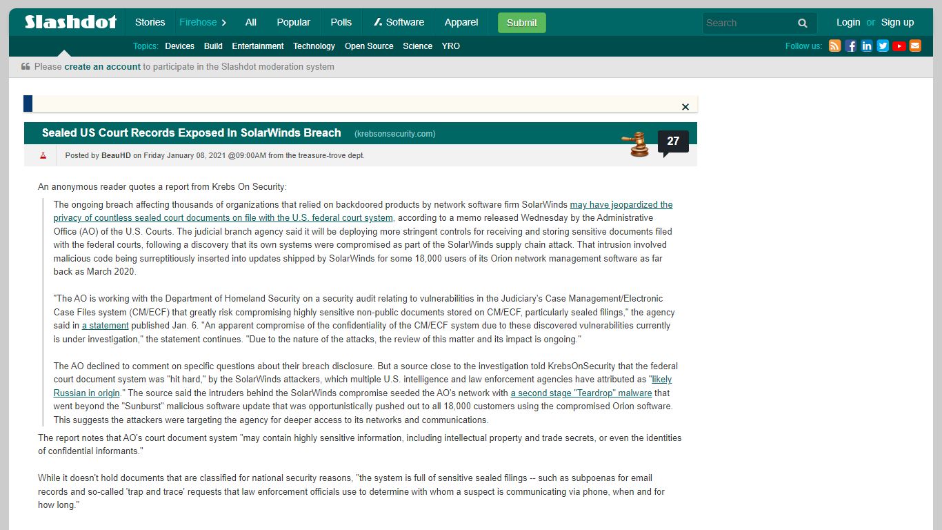 Sealed US Court Records Exposed In SolarWinds Breach